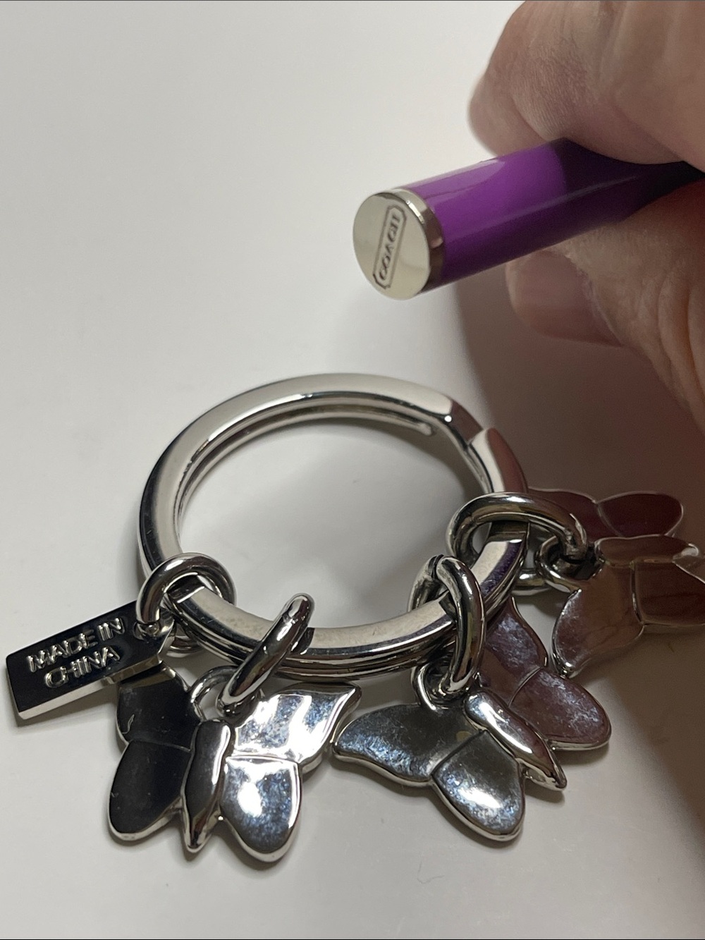 Coach Butterfly Charm Keyring with Yellow, Pink, Purple Charms and Coach Pen - Picture 4 of 7